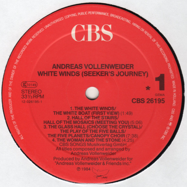 Andreas Vollenweider - White Winds (Seeker's Journey) | CBS (CBS 26195) - 3 Andreas Vollenweider - White Winds (Seeker's Journey) | CBS (CBS 26195) - 3