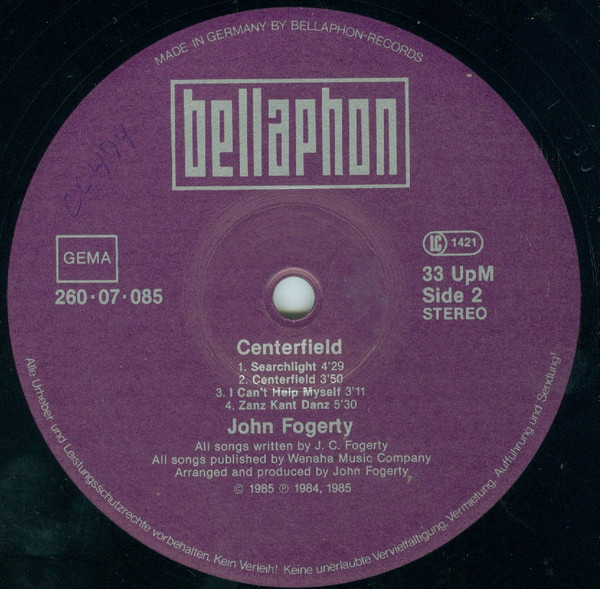 John Fogerty - Centerfield | Bellaphon (260·07·085) - 4 John Fogerty - Centerfield | Bellaphon (260·07·085) - 4