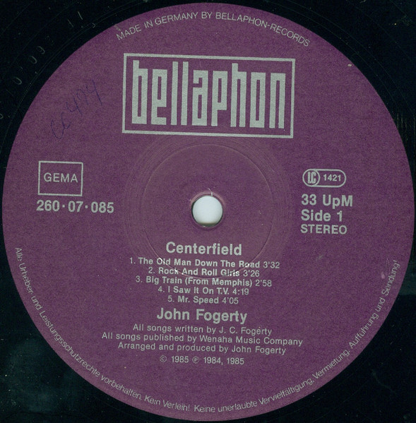 John Fogerty - Centerfield | Bellaphon (260·07·085) - 3 John Fogerty - Centerfield | Bellaphon (260·07·085) - 3