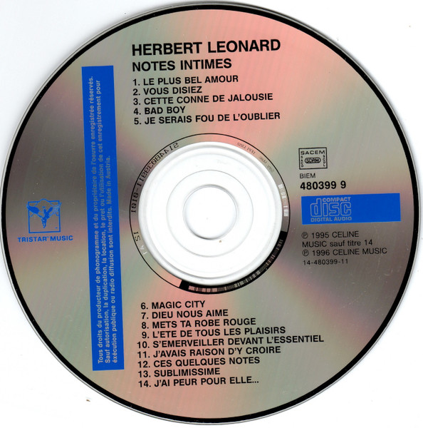 Herbert Léonard - Notes Intimes | TriStar Music (TSR 480399 2) - 3 Herbert Léonard - Notes Intimes | TriStar Music (TSR 480399 2) - 3