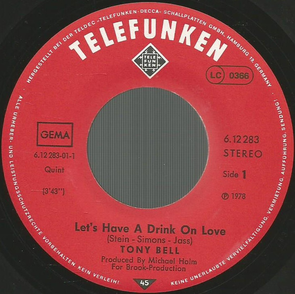 Tony Bell - Let's Have A Drink On Love | Telefunken (6.12 283) - 2 Tony Bell - Let's Have A Drink On Love | Telefunken (6.12 283) - 2