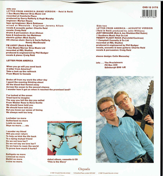 The Proclaimers - Letter From America (Band Version) | Chrysalis (CHS 12 3178) - 2