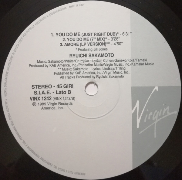 Ryuichi Sakamoto Featuring Jill Jones - You Do Me | Virgin (VINX 1242) - 2