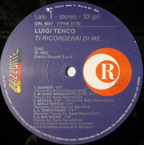 Luigi Tenco - Ti Ricorderai Di Me... | Ricordi (ORL 8031) - 3 Luigi Tenco - Ti Ricorderai Di Me... | Ricordi (ORL 8031) - 3