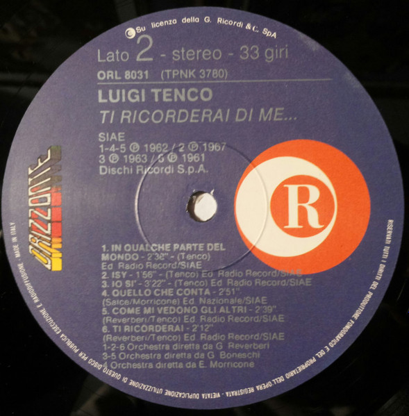 Luigi Tenco - Ti Ricorderai Di Me... | Ricordi (ORL 8031) - 4 Luigi Tenco - Ti Ricorderai Di Me... | Ricordi (ORL 8031) - 4
