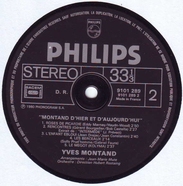 Yves Montand - Montand D'hier Et D'aujourd'hui | Philips (9101 289) - 4