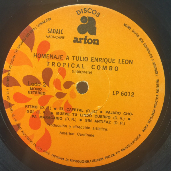 The Tropical Combo - Con El Estilo De Tulio Enrique Leon | Discos Arfon (LP 6012) - 3 The Tropical Combo - Con El Estilo De Tulio Enrique Leon | Discos Arfon (LP 6012) - 3