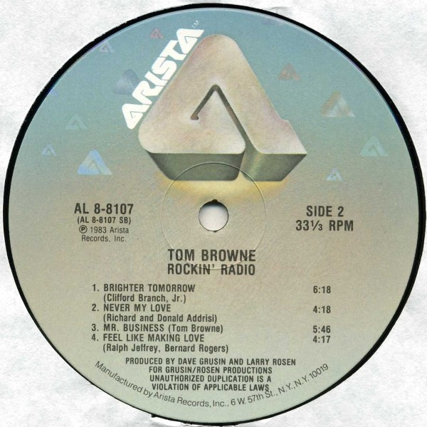 Tom Browne - Rockin' Radio | Arista (AL 8-8107) - 4