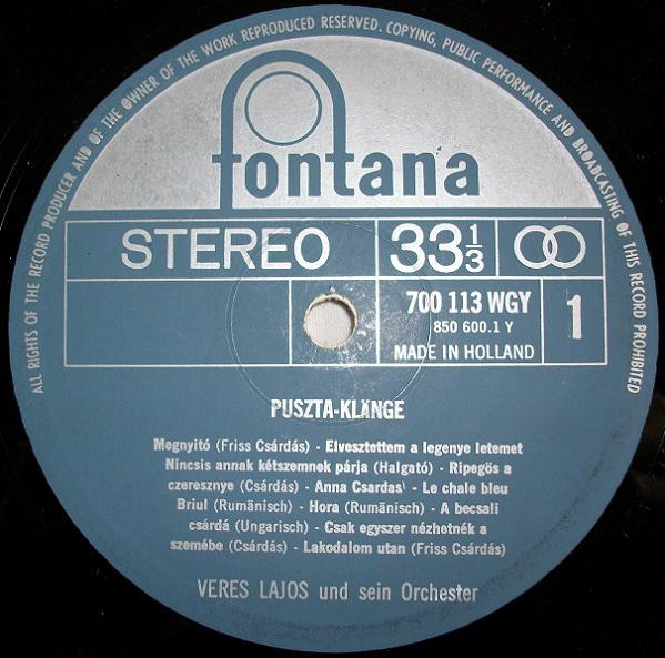 Veres Lajos And His Gipsy-Orchestra - Puszta-Klänge | Fontana (700 113 WGY) - 3
