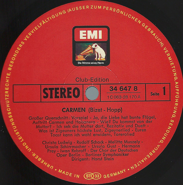 Georges Bizet , Christa Ludwig , Rudolf Schock , Melitta Muszely , Hermann Prey , Berliner Symphoniker , Chor Der Deutschen Oper Berlin , Horst Stein - Carmen (Großer Querschnitt) | Die Stimme Seines Herrn (34 647 8) - 3 Georges Bizet , Christa Ludwig , Rudolf Schock , Melitta Muszely , Hermann Prey , Berliner Symphoniker , Chor Der Deutschen Oper Berlin , Horst Stein - Carmen (Großer Querschnitt) | Die Stimme Seines Herrn (34 647 8) - 3
