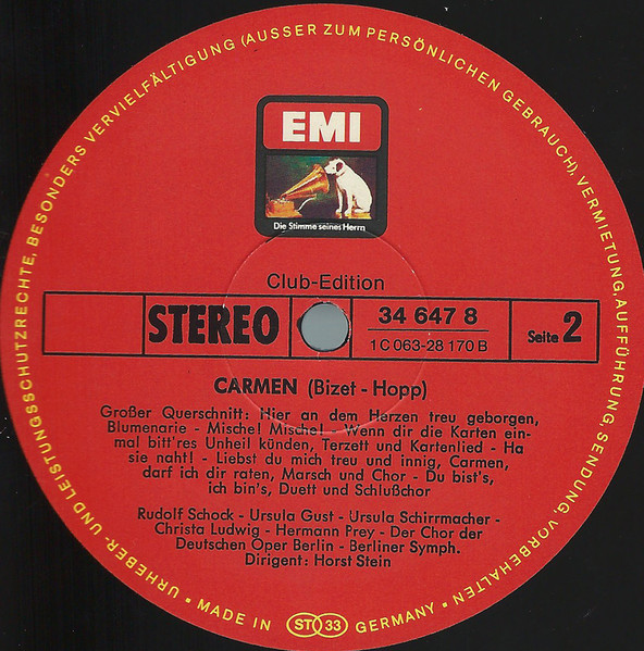 Georges Bizet , Christa Ludwig , Rudolf Schock , Melitta Muszely , Hermann Prey , Berliner Symphoniker , Chor Der Deutschen Oper Berlin , Horst Stein - Carmen (Großer Querschnitt) | Die Stimme Seines Herrn (34 647 8) - 4 Georges Bizet , Christa Ludwig , Rudolf Schock , Melitta Muszely , Hermann Prey , Berliner Symphoniker , Chor Der Deutschen Oper Berlin , Horst Stein - Carmen (Großer Querschnitt) | Die Stimme Seines Herrn (34 647 8) - 4