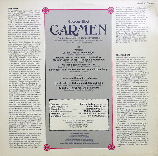 Georges Bizet , Christa Ludwig , Rudolf Schock , Melitta Muszely , Hermann Prey , Berliner Symphoniker , Chor Der Deutschen Oper Berlin , Horst Stein - Carmen (Großer Querschnitt) | Die Stimme Seines Herrn (34 647 8) - 2 Georges Bizet , Christa Ludwig , Rudolf Schock , Melitta Muszely , Hermann Prey , Berliner Symphoniker , Chor Der Deutschen Oper Berlin , Horst Stein - Carmen (Großer Querschnitt) | Die Stimme Seines Herrn (34 647 8) - 2