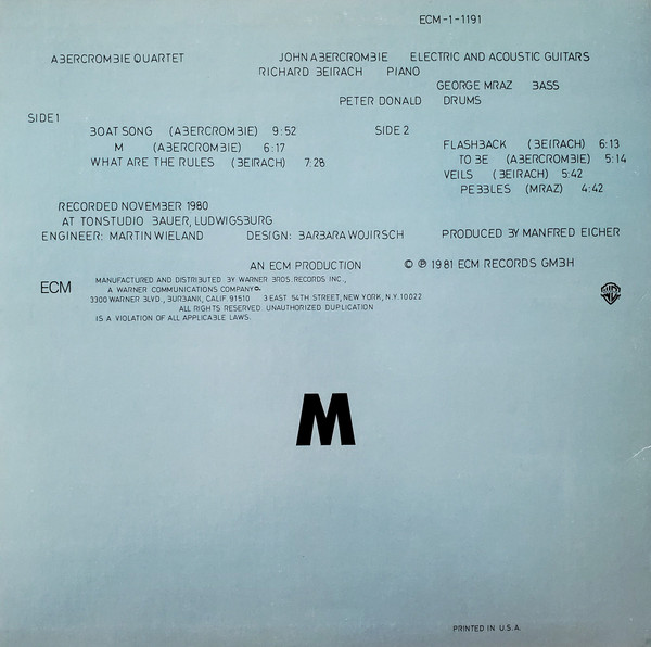 John Abercrombie Quartet - M | ECM Records (ECM-1-1191) - 2 John Abercrombie Quartet - M | ECM Records (ECM-1-1191) - 2