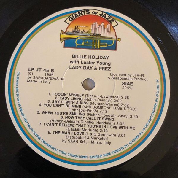 Billie Holiday With Lester Young - Lady Day & Prez | Giants Of Jazz (LPJT45) - 3