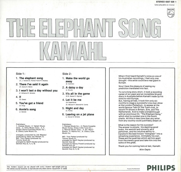 Kamahl - The Elephant Song | Philips (6357 029) - 2 Kamahl - The Elephant Song | Philips (6357 029) - 2
