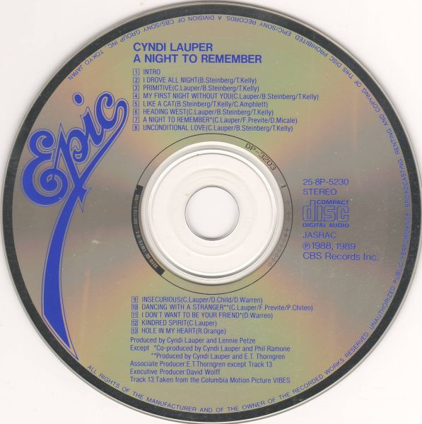 Cyndi Lauper - A Night To Remember [CD - 1st Japan Press - 1989 - Mint / Mint] Pop | Epic (25・8P-5230) - 4
