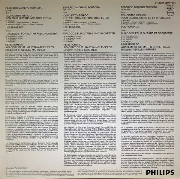 Federico Moreno Torroba – The Romeros , Pepe Romero , The Academy Of St. Martin-in-the-Fields , Sir Neville Marriner - Concierto Ibérico / Diálogos | Philips (9500 749) - 2