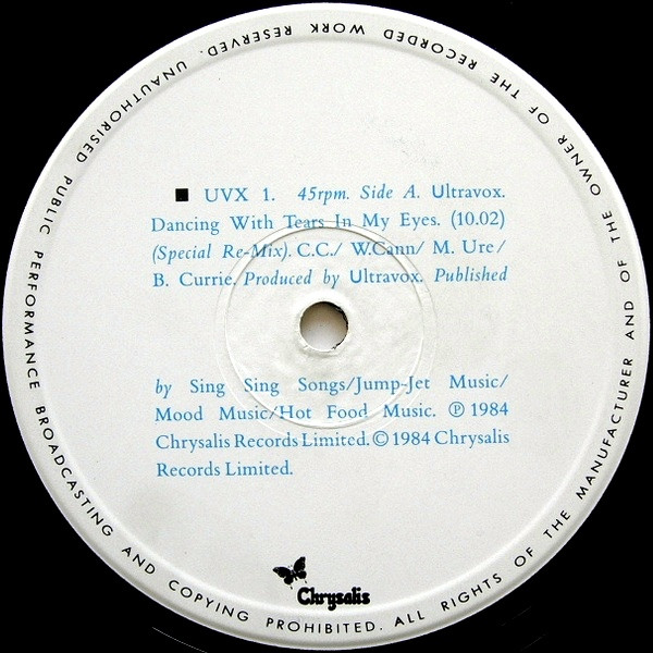 Ultravox - Dancing With Tears In My Eyes (Special Re-Mix) | Chrysalis (UVX 1) - 3