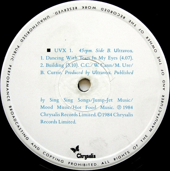 Ultravox - Dancing With Tears In My Eyes (Special Re-Mix) | Chrysalis (UVX 1) - 4