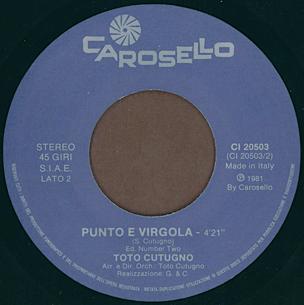 Toto Cutugno - La Mia Musica | Carosello (CI 20503) - 4