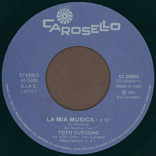 Toto Cutugno - La Mia Musica | Carosello (CI 20503) - 3