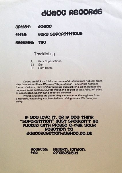 Duboc - Very Superstitious | Duboc Records (DUBOC 001) - 2