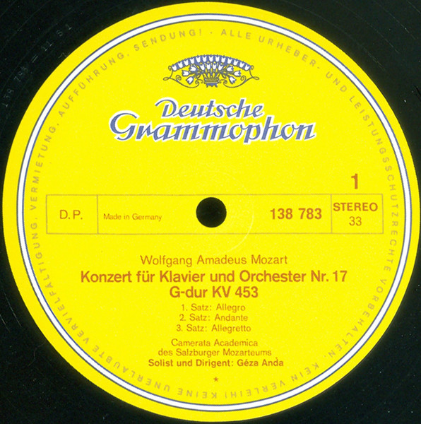 Wolfgang Amadeus Mozart , Camerata Academica Salzburg , Géza Anda - Klavierkonzerte · Piano Concertos - G-dur / In G Major / KV 453 · C-dur / In C Major / KV 467 | Deutsche Grammophon (138 783) - 3