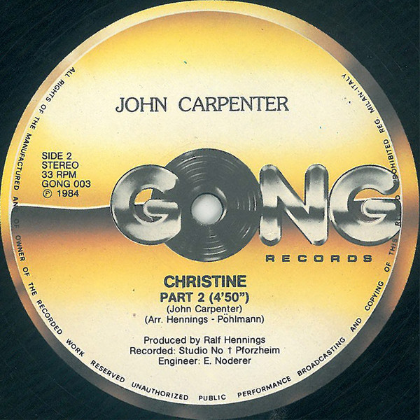 The Splash Band - John Carpenter's Christine | Gong Records (GONG 003) - 3