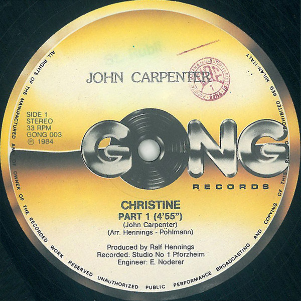 The Splash Band - John Carpenter's Christine | Gong Records (GONG 003) - 2