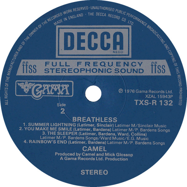 Camel - Breathless | Decca (TXS-R 132) - 4