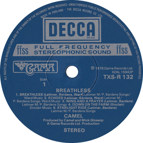 Camel - Breathless | Decca (TXS-R 132) - 3