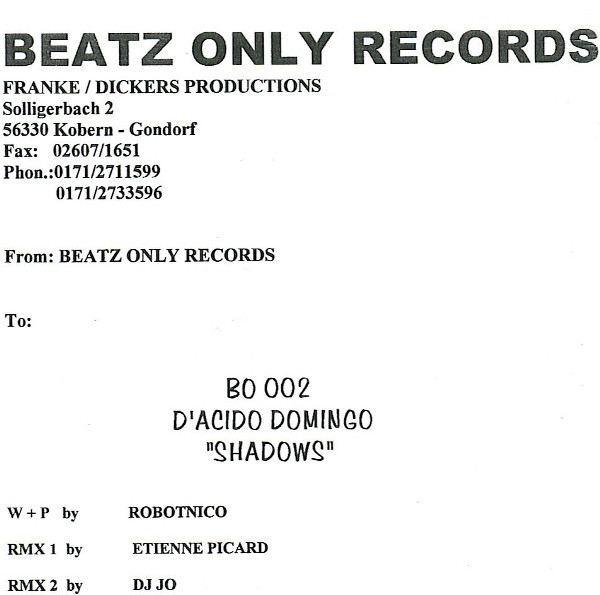 D'Acido Domingo - Shadows | Beatz Only Records (BO 002) - 3