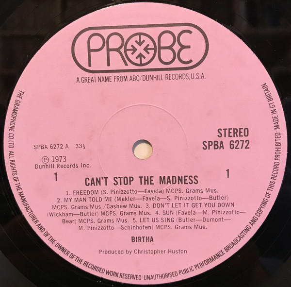 Birtha - Can't Stop The Madness | Probe (SPBA 6272) - 2