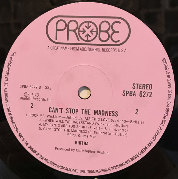 Birtha - Can't Stop The Madness | Probe (SPBA 6272) - 3