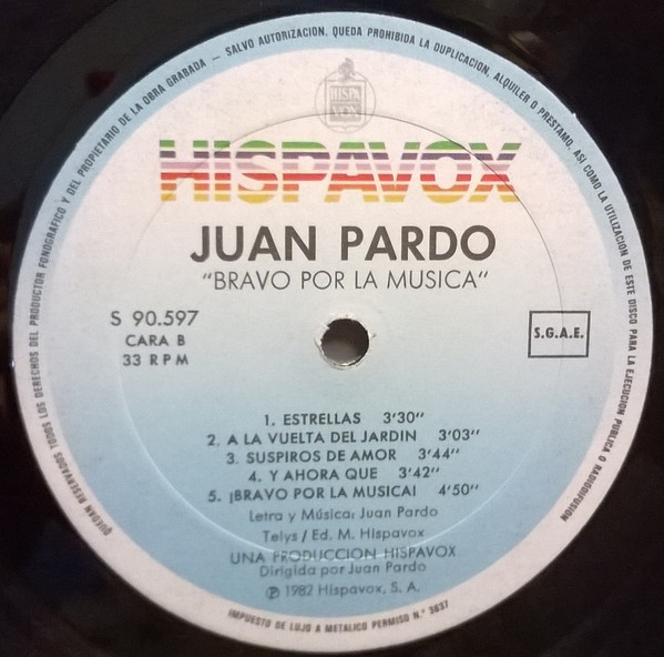 Juan Pardo - Bravo Por La Musica! | Hispavox (S 90.597) - 3