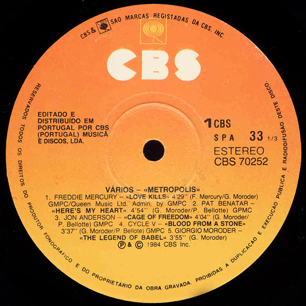 Various - Metropolis (Original Motion Picture Soundtrack) | CBS (CBS 70252)