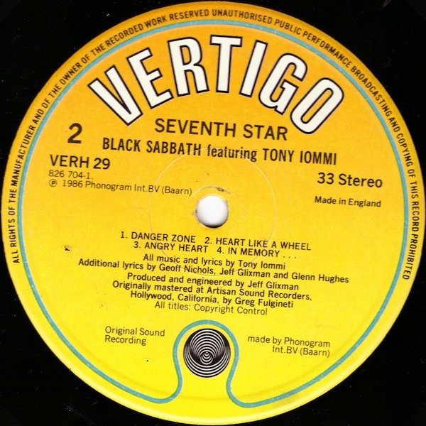 Black Sabbath Featuring Tony Iommi - Seventh Star | Vertigo (VERH 29) - 4