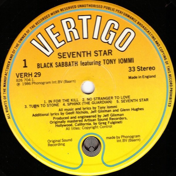 Black Sabbath Featuring Tony Iommi - Seventh Star | Vertigo (VERH 29) - 3