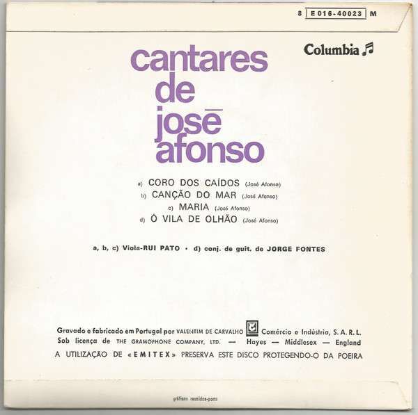 José Afonso - Cantares De José Afonso | Columbia (8 E 016-40023 M) - 2