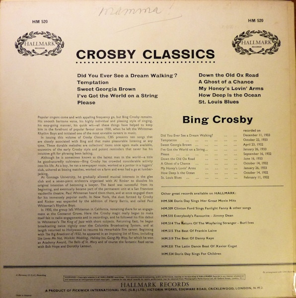 Bing Crosby - Crosby Classics | Hallmark Records (SHM 520) - 2