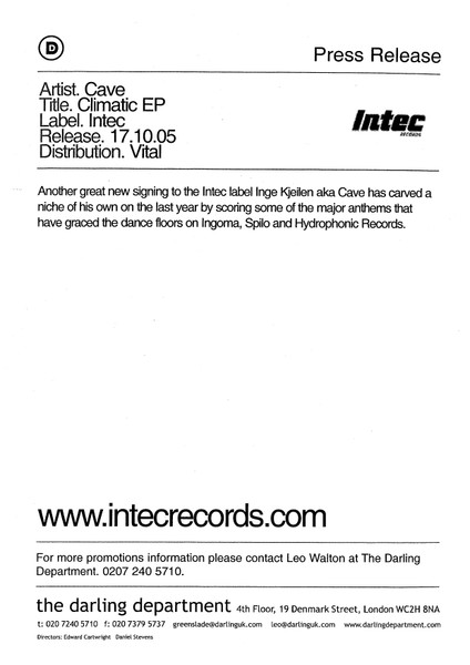 Cave - Climatic EP | Intec Records (INTEC041) - 2