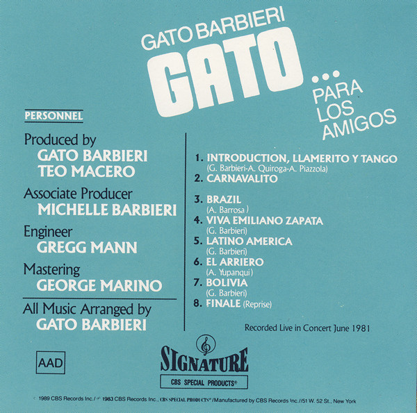 Gato Barbieri - Gato... Para Los Amigos!! | Signature (AGK 39204) - 2