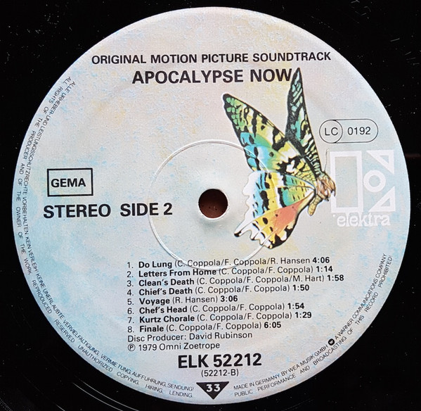 Carmine Coppola  &  Francis Ford Coppola - Apocalypse Now (Original Motion Picture Soundtrack) | Elektra (ELK 52 212) - 4