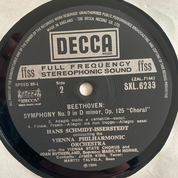 Ludwig van Beethoven , Joan Sutherland , Marilyn Horne , James King , Martti Talvela , Wiener Staatsopernchor , Hans Schmidt-Isserstedt , Wiener Philharmoniker - Symphony No 9 'Choral' | Decca (SXL 6233) - 4