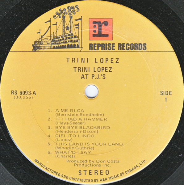 Trini Lopez - Trini Lopez At PJ's | Reprise Records (RS-6093) - main Trini Lopez - Trini Lopez At PJ's | Reprise Records (RS-6093) - main