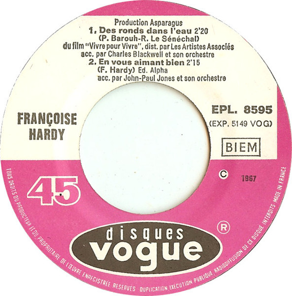 Françoise Hardy - Des Ronds Dans L'eau | Disques Vogue (EPL. 8595) - 3