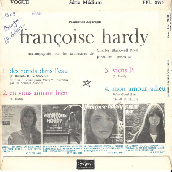 Françoise Hardy - Des Ronds Dans L'eau | Disques Vogue (EPL. 8595) - 2