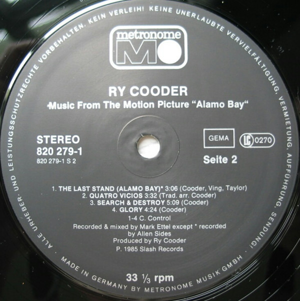 Ry Cooder - Music From The Motion Picture "Alamo Bay" | Metronome (820 279-1) - main