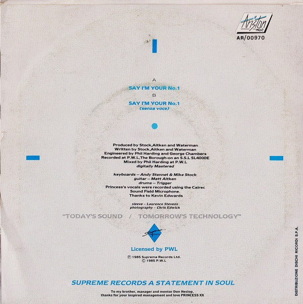 Princess - Say I'm Your No. 1 | Ariston Music (AR/00970) - 2