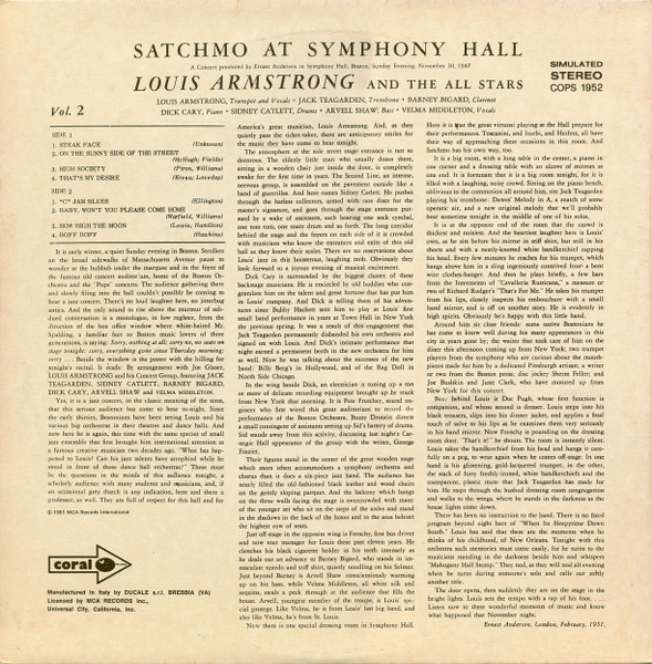 Louis Armstrong And His All-Stars - Satchmo At Symphony Hall Vol. 2 | Coral (COPS 1952) - 2 Louis Armstrong And His All-Stars - Satchmo At Symphony Hall Vol. 2 | Coral (COPS 1952) - 2